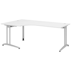 HAMMERBACHER BS82 Schreibtisch weiß L-Form, C-Fuß-Gestell silber 200,0 x 80,0/120,0 cm von HAMMERBACHER