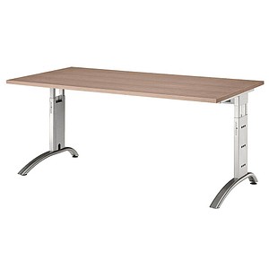 HAMMERBACHER FS16 höhenverstellbarer Schreibtisch nussbaum rechteckig, C-Fuß-Gestell silber 160,0 x 80,0 cm von HAMMERBACHER