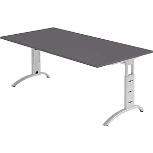 HAMMERBACHER FS2E höhenverstellbarer Schreibtisch grafit rechteckig, C-Fuß-Gestell silber 200,0 x 100,0 cm von HAMMERBACHER