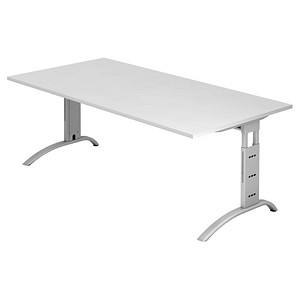 HAMMERBACHER FS2E höhenverstellbarer Schreibtisch weiß rechteckig, C-Fuß-Gestell silber 200,0 x 100,0 cm von HAMMERBACHER