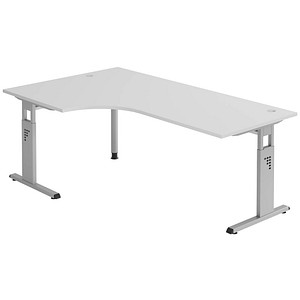 HAMMERBACHER Gradeo höhenverstellbarer Schreibtisch lichtgrau L-Form, C-Fuß-Gestell silber 200,0 x 80,0/120,0 cm von HAMMERBACHER