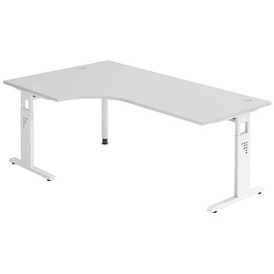 HAMMERBACHER Gradeo höhenverstellbarer Schreibtisch lichtgrau L-Form, C-Fuß-Gestell weiß 200,0 x 80,0/120,0 cm von HAMMERBACHER