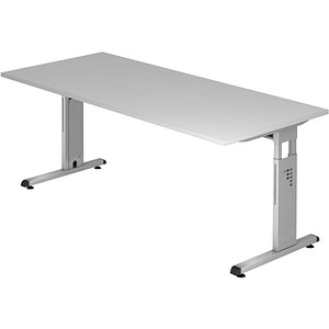 HAMMERBACHER Gradeo höhenverstellbarer Schreibtisch lichtgrau rechteckig, C-Fuß-Gestell silber 180,0 x 80,0 cm von HAMMERBACHER