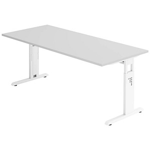 HAMMERBACHER Gradeo höhenverstellbarer Schreibtisch lichtgrau rechteckig, C-Fuß-Gestell weiß 180,0 x 80,0 cm von HAMMERBACHER