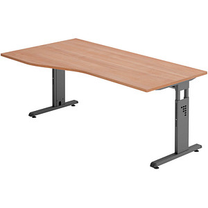 HAMMERBACHER Gradeo höhenverstellbarer Schreibtisch nussbaum Trapezform, C-Fuß-Gestell grau 180,0 x 80,0/100,0 cm von HAMMERBACHER