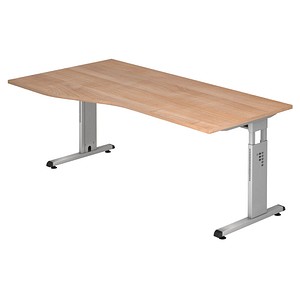 HAMMERBACHER Gradeo höhenverstellbarer Schreibtisch nussbaum Trapezform, C-Fuß-Gestell silber 180,0 x 80,0/100,0 cm von HAMMERBACHER