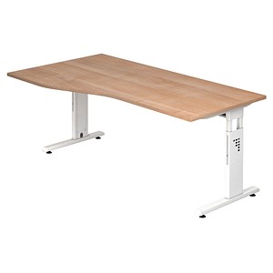 HAMMERBACHER Gradeo höhenverstellbarer Schreibtisch nussbaum Trapezform, C-Fuß-Gestell weiß 180,0 x 80,0/100,0 cm von HAMMERBACHER