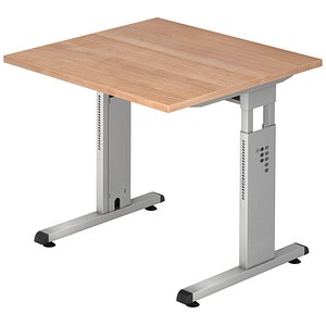 HAMMERBACHER Gradeo höhenverstellbarer Schreibtisch nussbaum quadratisch, C-Fuß-Gestell silber 80,0 x 80,0 cm von HAMMERBACHER