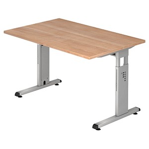 HAMMERBACHER Gradeo höhenverstellbarer Schreibtisch nussbaum rechteckig, C-Fuß-Gestell silber 120,0 x 80,0 cm von HAMMERBACHER