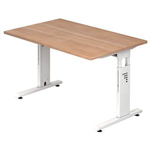 HAMMERBACHER Gradeo höhenverstellbarer Schreibtisch nussbaum rechteckig, C-Fuß-Gestell weiß 120,0 x 80,0 cm von HAMMERBACHER