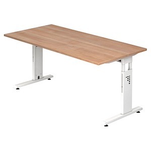 HAMMERBACHER Gradeo höhenverstellbarer Schreibtisch nussbaum rechteckig, C-Fuß-Gestell weiß 160,0 x 80,0 cm von HAMMERBACHER