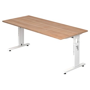 HAMMERBACHER Gradeo höhenverstellbarer Schreibtisch nussbaum rechteckig, C-Fuß-Gestell weiß 180,0 x 80,0 cm von HAMMERBACHER