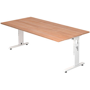 HAMMERBACHER Gradeo höhenverstellbarer Schreibtisch nussbaum rechteckig, C-Fuß-Gestell weiß 200,0 x 100,0 cm von HAMMERBACHER