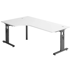 HAMMERBACHER Gradeo höhenverstellbarer Schreibtisch weiß L-Form, C-Fuß-Gestell grau 200,0 x 80,0/120,0 cm von HAMMERBACHER