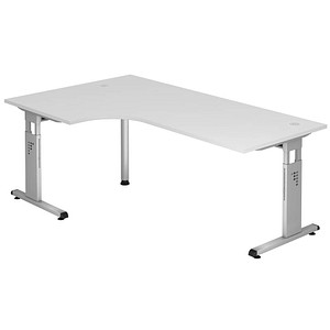 HAMMERBACHER Gradeo höhenverstellbarer Schreibtisch weiß L-Form, C-Fuß-Gestell silber 200,0 x 80,0/120,0 cm von HAMMERBACHER