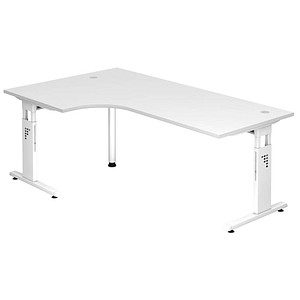 HAMMERBACHER Gradeo höhenverstellbarer Schreibtisch weiß L-Form, C-Fuß-Gestell weiß 200,0 x 80,0/120,0 cm von HAMMERBACHER