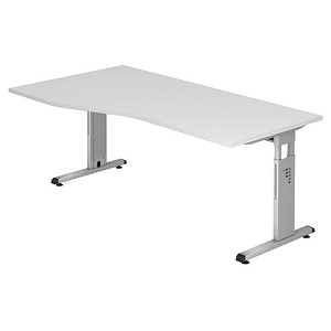 HAMMERBACHER Gradeo höhenverstellbarer Schreibtisch weiß Trapezform, C-Fuß-Gestell silber 180,0 x 80,0/100,0 cm von HAMMERBACHER