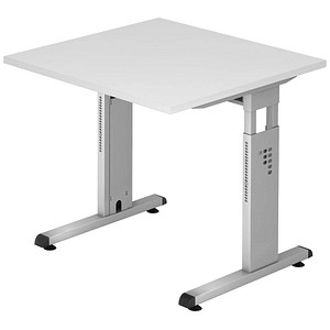 HAMMERBACHER Gradeo höhenverstellbarer Schreibtisch weiß quadratisch, C-Fuß-Gestell silber 80,0 x 80,0 cm von HAMMERBACHER
