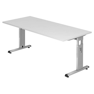 HAMMERBACHER Gradeo höhenverstellbarer Schreibtisch weiß rechteckig, C-Fuß-Gestell silber 180,0 x 80,0 cm von HAMMERBACHER