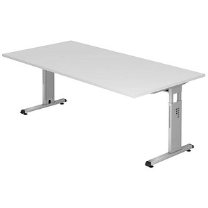HAMMERBACHER Gradeo höhenverstellbarer Schreibtisch weiß rechteckig, C-Fuß-Gestell silber 200,0 x 100,0 cm von HAMMERBACHER