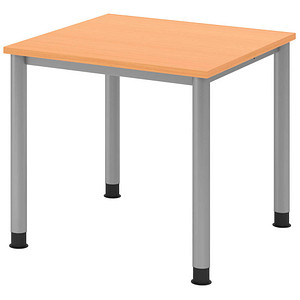 HAMMERBACHER HS08 höhenverstellbarer Schreibtisch buche quadratisch, 4-Fuß-Gestell silber 80,0 x 80,0 cm von HAMMERBACHER