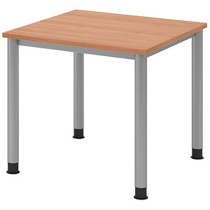 HAMMERBACHER HS08 höhenverstellbarer Schreibtisch nussbaum quadratisch, 4-Fuß-Gestell silber 80,0 x 80,0 cm von HAMMERBACHER