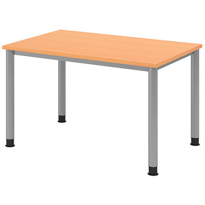 HAMMERBACHER HS12 höhenverstellbarer Schreibtisch buche rechteckig, 4-Fuß-Gestell silber 120,0 x 80,0 cm von HAMMERBACHER