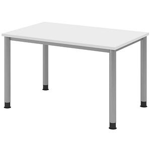 HAMMERBACHER HS12 höhenverstellbarer Schreibtisch weiß rechteckig, 4-Fuß-Gestell silber 120,0 x 80,0 cm von HAMMERBACHER