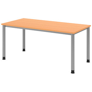 HAMMERBACHER HS16 höhenverstellbarer Schreibtisch buche rechteckig, 4-Fuß-Gestell silber 160,0 x 80,0 cm von HAMMERBACHER