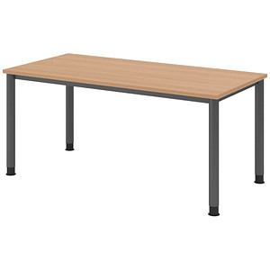 HAMMERBACHER HS16 höhenverstellbarer Schreibtisch eiche rechteckig, 4-Fuß-Gestell grau 160,0 x 80,0 cm von HAMMERBACHER