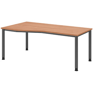 HAMMERBACHER HS18 höhenverstellbarer Schreibtisch nussbaum Trapezform, 4-Fuß-Gestell grau 180,0 x 80,0/100,0 cm von HAMMERBACHER