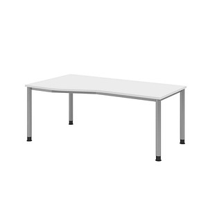 HAMMERBACHER HS18 höhenverstellbarer Schreibtisch weiß Trapezform, 4-Fuß-Gestell silber 180,0 x 80,0/100,0 cm von HAMMERBACHER
