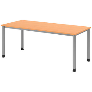 HAMMERBACHER HS19 höhenverstellbarer Schreibtisch buche rechteckig, 4-Fuß-Gestell silber 180,0 x 80,0 cm von HAMMERBACHER