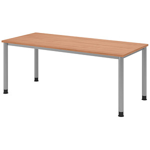 HAMMERBACHER HS19 höhenverstellbarer Schreibtisch nussbaum rechteckig, 4-Fuß-Gestell silber 180,0 x 80,0 cm von HAMMERBACHER