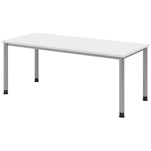 HAMMERBACHER HS19 höhenverstellbarer Schreibtisch weiß rechteckig, 4-Fuß-Gestell silber 180,0 x 80,0 cm von HAMMERBACHER