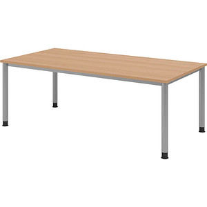 HAMMERBACHER HS2E höhenverstellbarer Schreibtisch eiche rechteckig, 4-Fuß-Gestell silber 200,0 x 100,0 cm von HAMMERBACHER