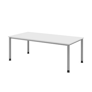 HAMMERBACHER HS2E höhenverstellbarer Schreibtisch weiß rechteckig, 4-Fuß-Gestell silber 200,0 x 100,0 cm von HAMMERBACHER