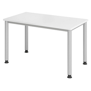 HAMMERBACHER HS612 Schreibtisch weiß rechteckig, 4-Fuß-Gestell silber 120,0 x 67,2 cm von HAMMERBACHER