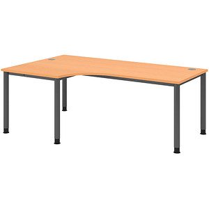 HAMMERBACHER HS82 höhenverstellbarer Schreibtisch buche L-Form, 5-Fuß-Gestell grau 200,0 x 80,0/120,0 cm von HAMMERBACHER