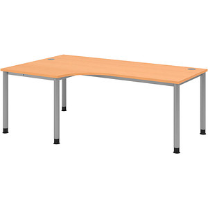 HAMMERBACHER HS82 höhenverstellbarer Schreibtisch buche L-Form, 5-Fuß-Gestell silber 200,0 x 80,0/120,0 cm von HAMMERBACHER