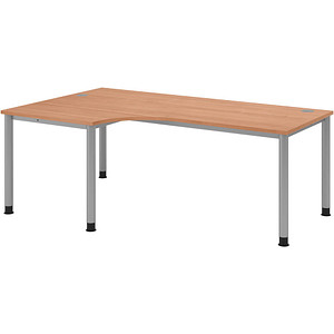 HAMMERBACHER HS82 höhenverstellbarer Schreibtisch nussbaum L-Form, 5-Fuß-Gestell silber 200,0 x 80,0/120,0 cm von HAMMERBACHER