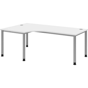 HAMMERBACHER HS82 höhenverstellbarer Schreibtisch weiß L-Form, 5-Fuß-Gestell silber 200,0 x 80,0/120,0 cm von HAMMERBACHER