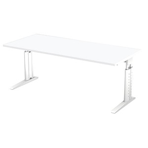 HAMMERBACHER Haziender höhenverstellbarer Schreibtisch weiß rechteckig, C-Fuß-Gestell weiß 180,0 x 80,0 cm von HAMMERBACHER