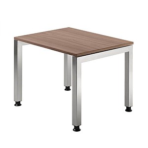 HAMMERBACHER JS08 höhenverstellbarer Schreibtisch nussbaum rechteckig, 4-Fuß-Gestell silber 80,0 x 80,0 cm von HAMMERBACHER