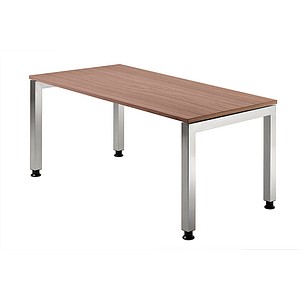 HAMMERBACHER JS16 höhenverstellbarer Schreibtisch nussbaum rechteckig, 4-Fuß-Gestell silber 160,0 x 80,0 cm von HAMMERBACHER