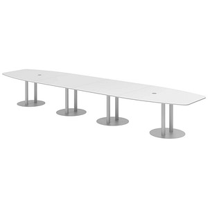 HAMMERBACHER Konferenztisch KT52S weiß Tonnenform, Rundrohr silber, 520,0 x 85,0 - 130,0 x 74,0 cm von HAMMERBACHER