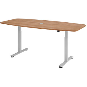 HAMMERBACHER Konferenztisch XMST22 nussbaum Tonnenform, T-Fuß-Gestell silber, 220,0 x 83,0/103,0 x 71,0 - 120,0 cm von HAMMERBACHER