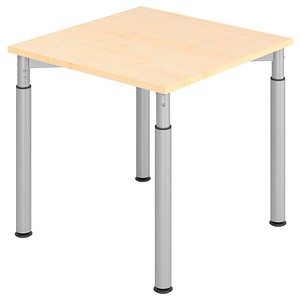 HAMMERBACHER Mirakel höhenverstellbarer Schreibtisch ahorn quadratisch, 4-Fuß-Gestell silber 80,0 x 80,0 cm von HAMMERBACHER