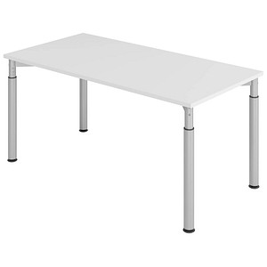 HAMMERBACHER Mirakel höhenverstellbarer Schreibtisch lichtgrau rechteckig, 4-Fuß-Gestell silber 160,0 x 80,0 cm von HAMMERBACHER