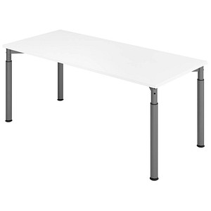 HAMMERBACHER Mirakel höhenverstellbarer Schreibtisch weiß rechteckig, 4-Fuß-Gestell grau 180,0 x 80,0 cm von HAMMERBACHER